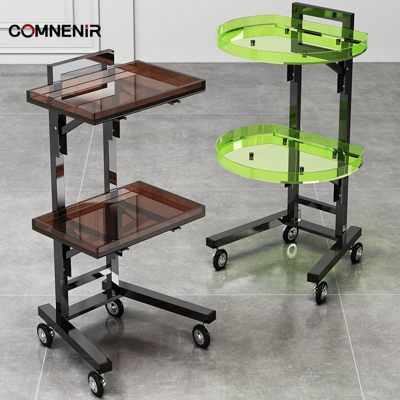 Modern Luxury Salon Stool Cart Trolley Golden Metal and Plastic Beauty Trolley for Living Room Home or Barber Shop