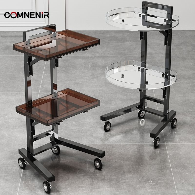 Modern Luxury Salon Stool Cart Trolley Golden Metal and Plastic Beauty Trolley for Living Room Home or Barber Shop