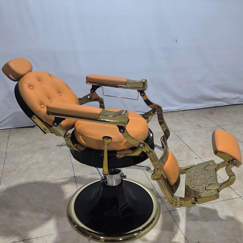 Classic Portable Hair Salon Hairdressing Chair Professional Luxury Golden Vintage Barber Chair High-End Lift Shaving Chair