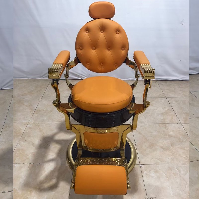 Classic Portable Hair Salon Hairdressing Chair Professional Luxury Golden Vintage Barber Chair High-End Lift Shaving Chair