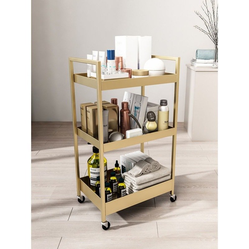 Golden Metal Salon Furniture Beauty Salon Three Layers Simple Fashion Iron Hairdressing Trolley