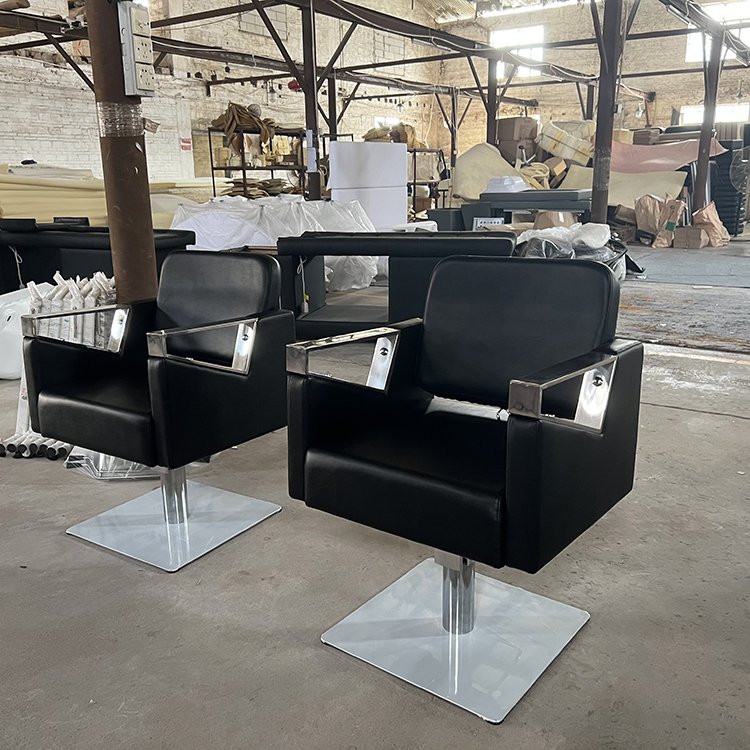 New Fashionable Chrome Square Base Black Metal Salon Chair Hair Salon Furniture Barber Chair Hairdressing