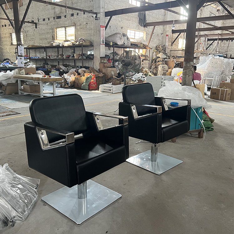 New Fashionable Chrome Square Base Black Metal Salon Chair Hair Salon Furniture Barber Chair Hairdressing