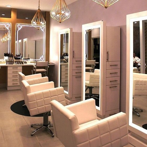 New Design Salon Furniture Modern Barber Chair Tan Salon Chair Gold Arch Mirror Station for Hair Spa