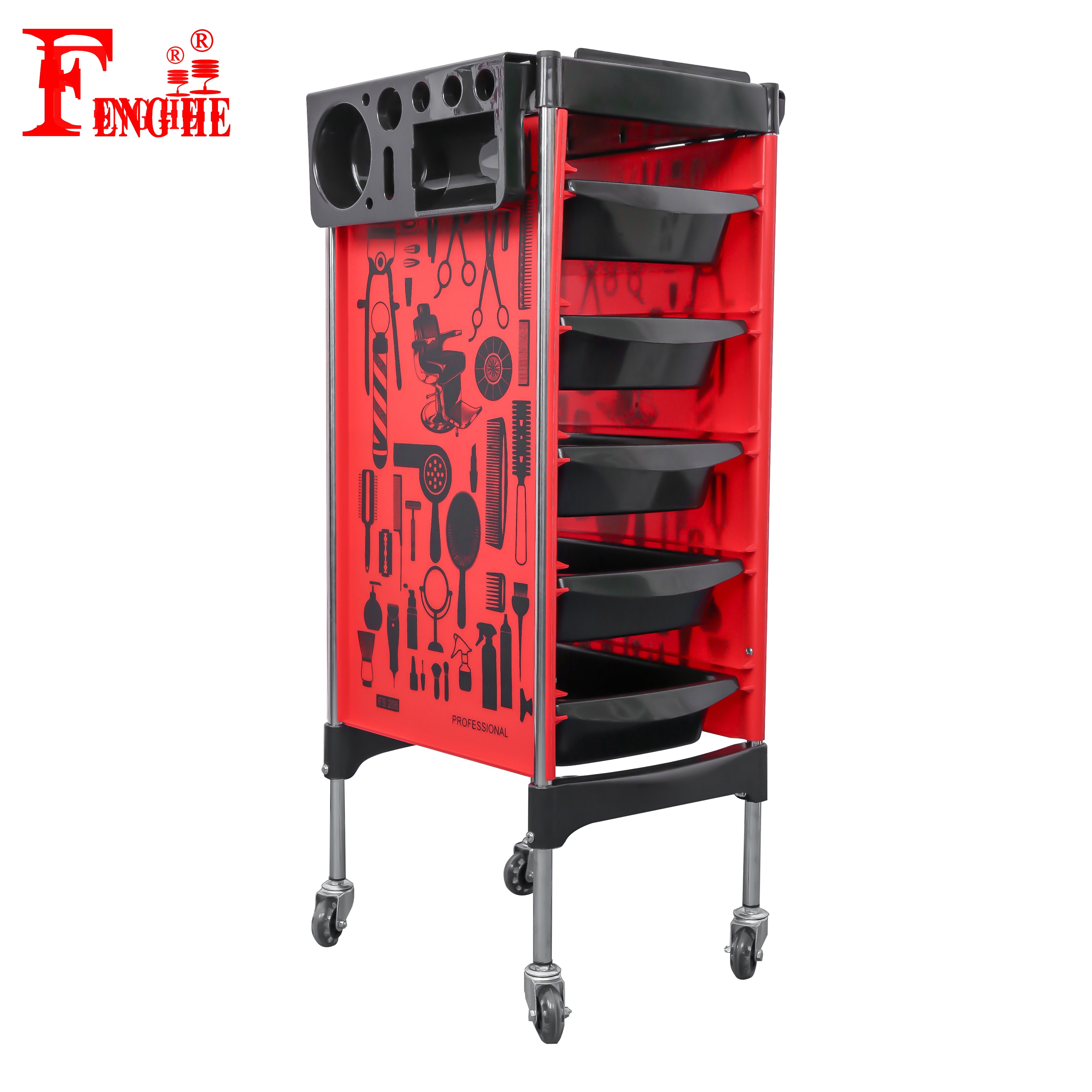 Fenghe factory X11-6 beautiful PU wheel black high quality factory price matrix hair salon trolley