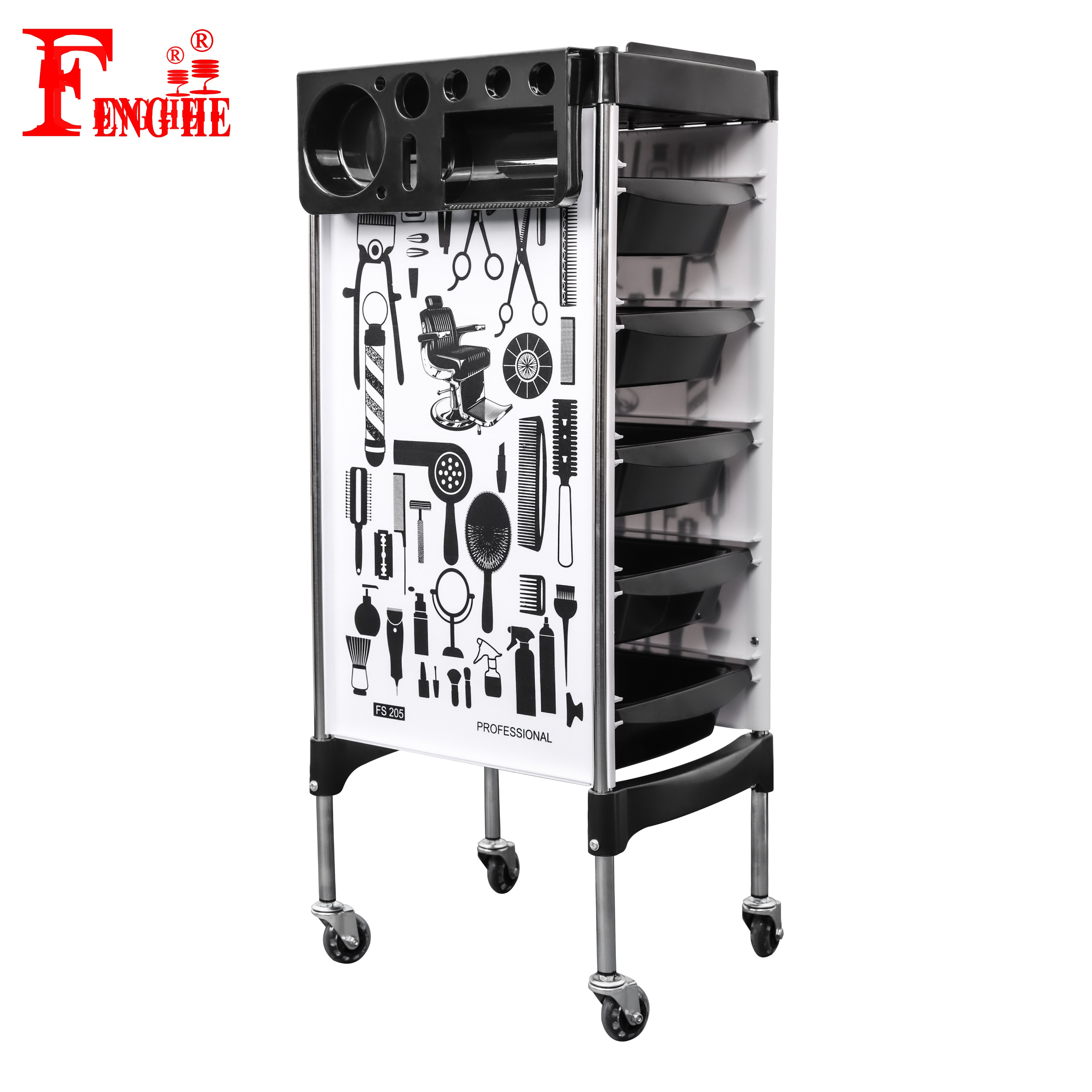 Fenghe factory X11-6 beautiful PU wheel black high quality factory price matrix hair salon trolley
