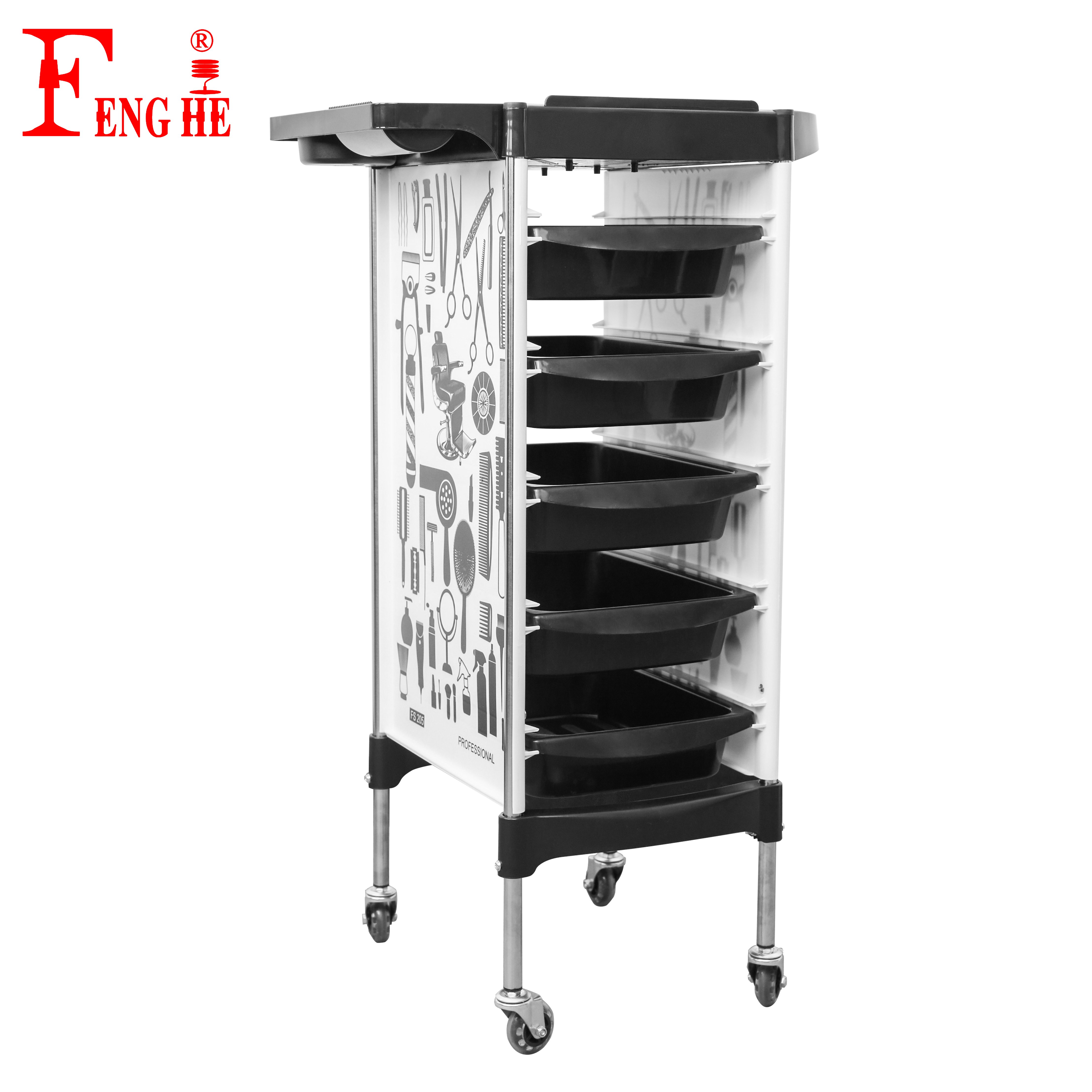 Fenghe factory X11-6 beautiful PU wheel black high quality factory price matrix hair salon trolley