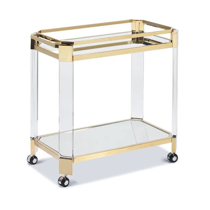 Customization Hotel Food Trolley Cart Transparent Tea Trolley Double-layer Two-tier Trolley Plexiglass Lucite Bar Cart