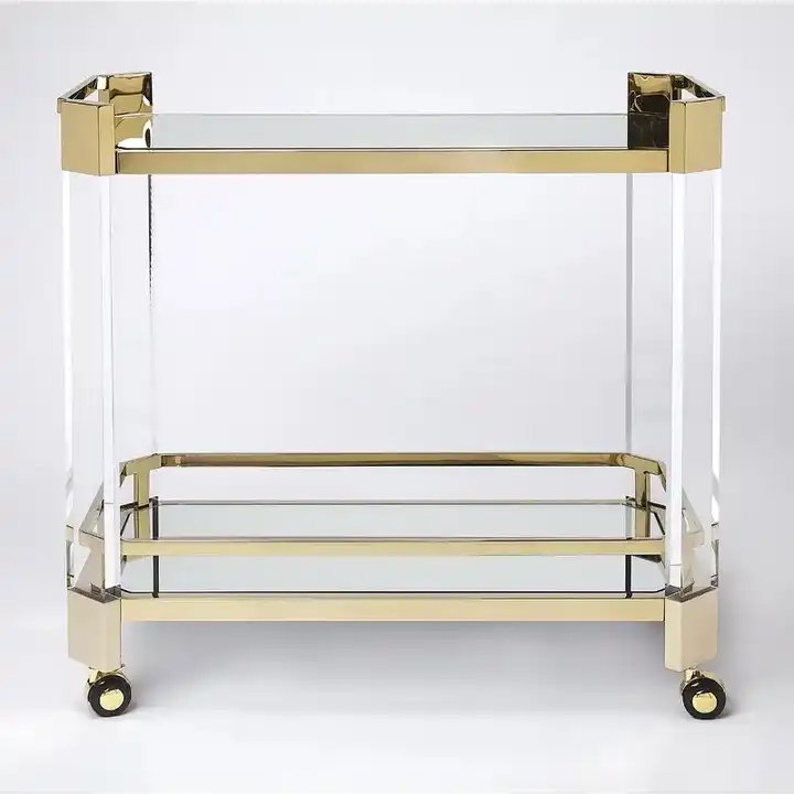 Customization Hotel Food Trolley Cart Transparent Tea Trolley Double-layer Two-tier Trolley Plexiglass Lucite Bar Cart