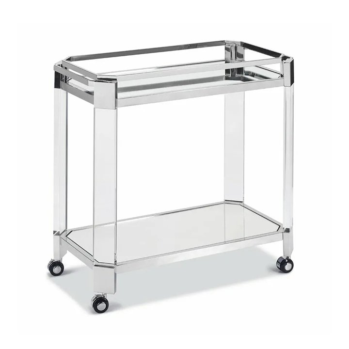 Customization Hotel Food Trolley Cart Transparent Tea Trolley Double-layer Two-tier Trolley Plexiglass Lucite Bar Cart