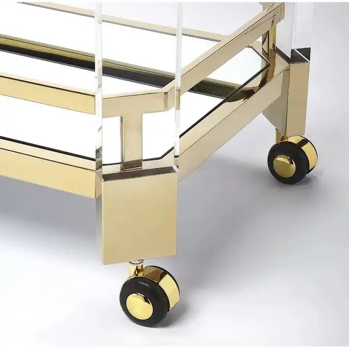 Customization Hotel Food Trolley Cart Transparent Tea Trolley Double-layer Two-tier Trolley Plexiglass Lucite Bar Cart