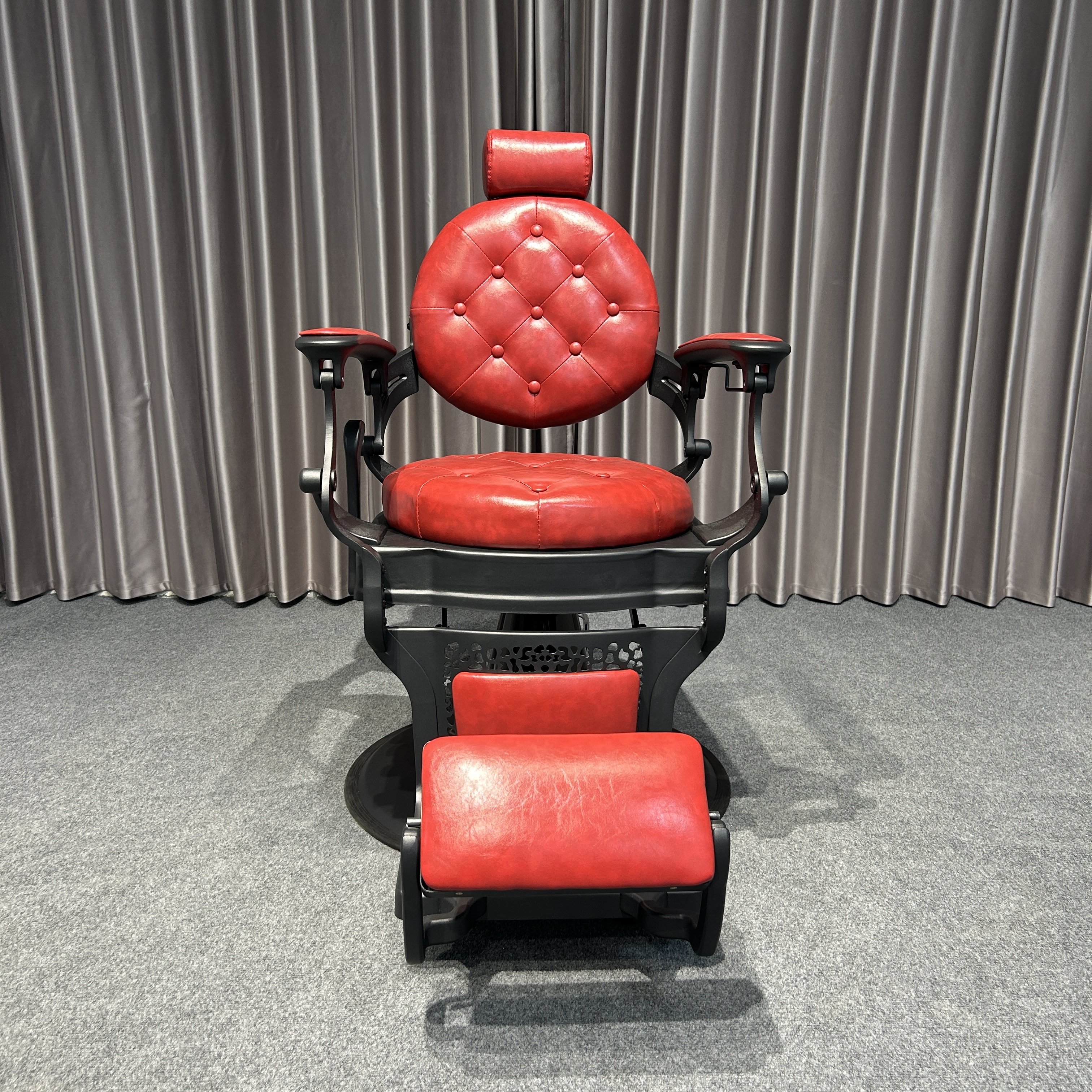 red Vintage Barber Chair Luxury Oil Head Chair Hair Gallery Furniture Reclining Chair Factory Wholesale