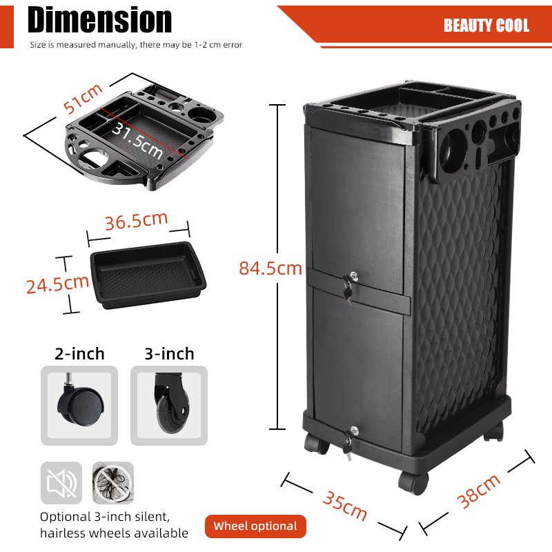Deluxe Lockable Salon Trolley Modern Design Rolling Cart Organizer with Drawer for Hair Spa Hospital & Workshop Made of Plastic