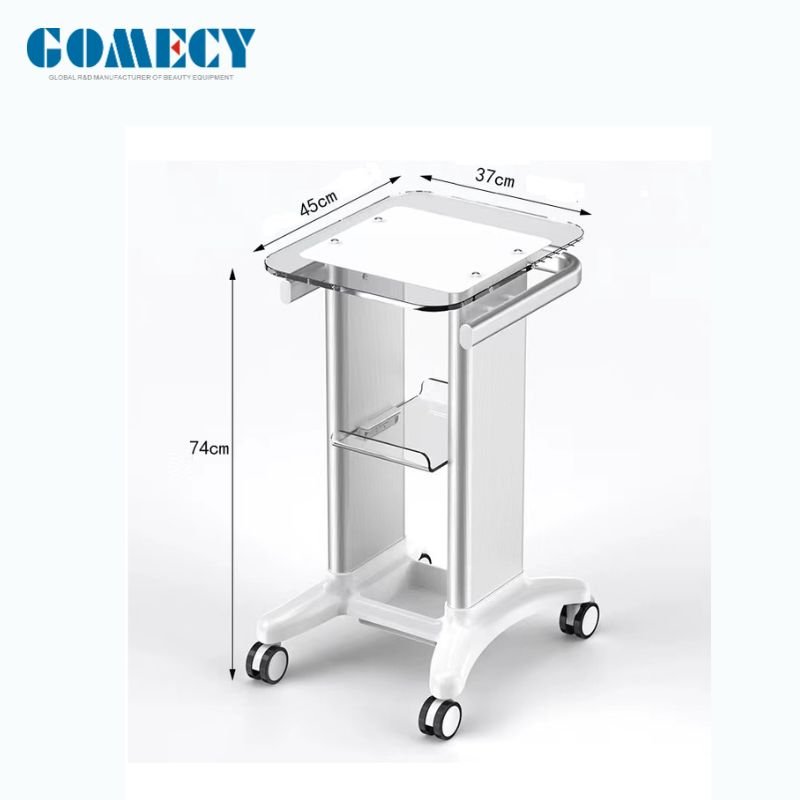 GOMECY 2024 New Acrylic Table Aluminium Frame ABS Wheels Movable Beauty Cart Rotatable Trolley Cart with 4 wheels