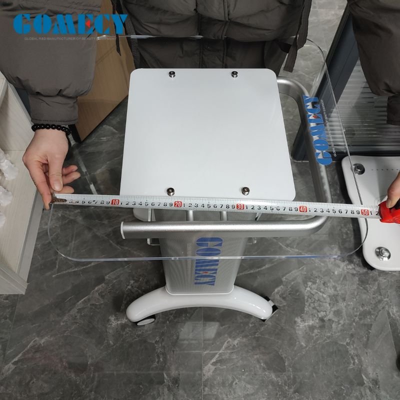 GOMECY 2024 New Acrylic Table Aluminium Frame ABS Wheels Movable Beauty Cart Rotatable Trolley Cart with 4 wheels