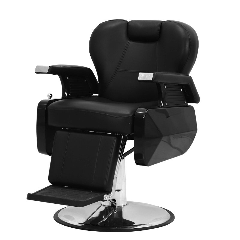 Men Barbering Black White Trim Heavy Duty Salon Furniture Round Base Barber Chair Supplies