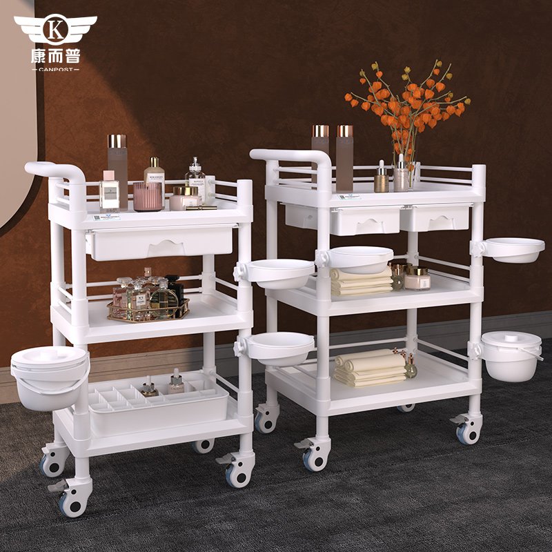 Factory Wholesale Modern 3 layer tool equipment Trolley Beauty Salon Spa White Grey ABS with SPA bowl dirt bucket beauty trolley