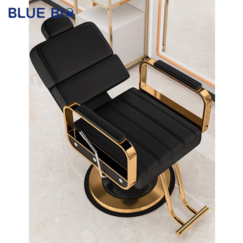 Classic Advanced Black Grid Soft Leather Reclining Barber Chair Adjustable Rotating Hair Salon Hair Cutting Chair