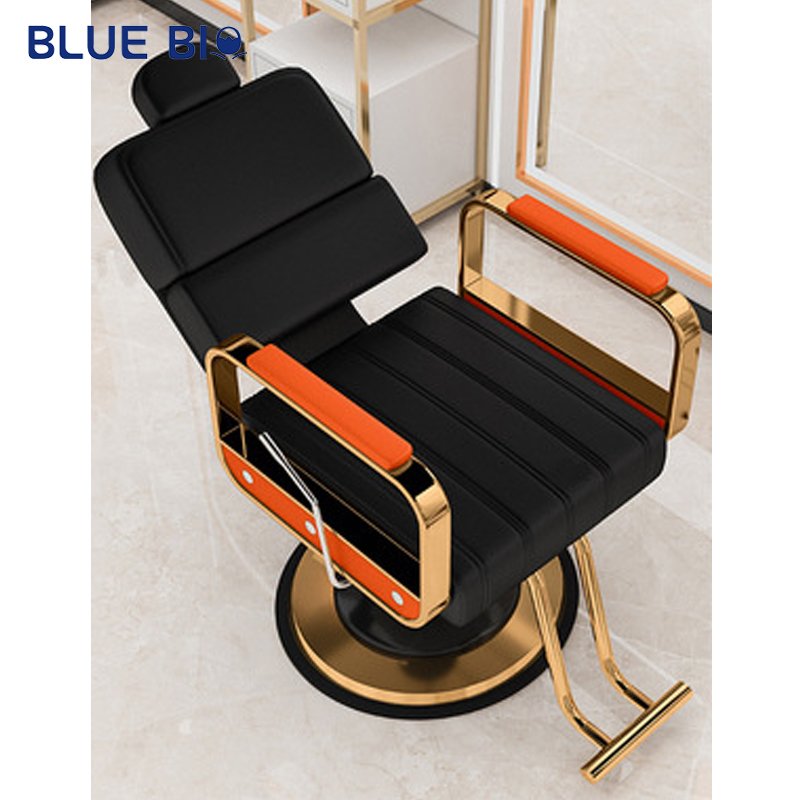 Classic Advanced Black Grid Soft Leather Reclining Barber Chair Adjustable Rotating Hair Salon Hair Cutting Chair