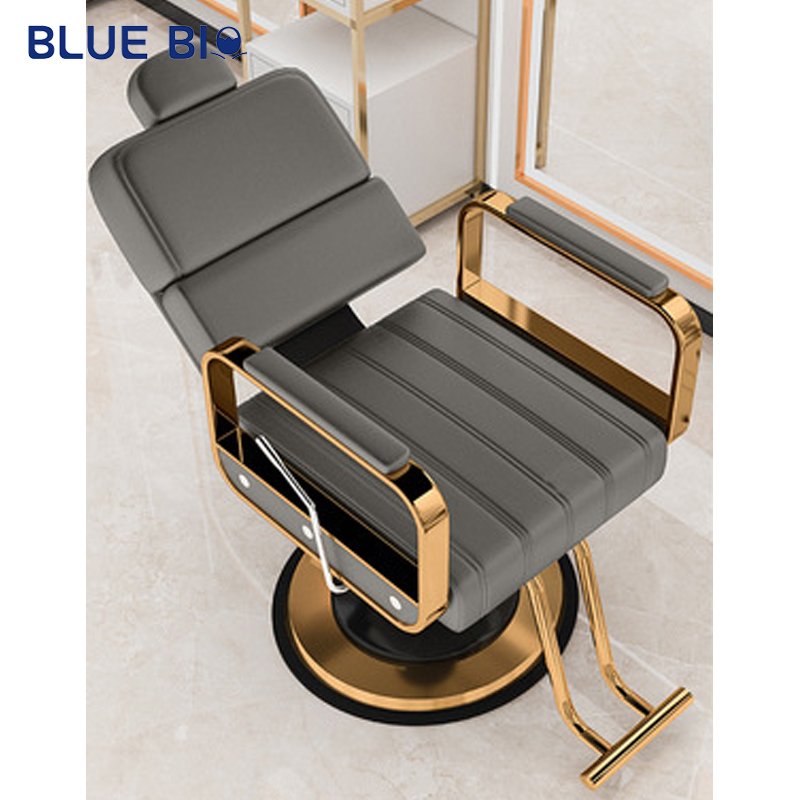Classic Advanced Black Grid Soft Leather Reclining Barber Chair Adjustable Rotating Hair Salon Hair Cutting Chair