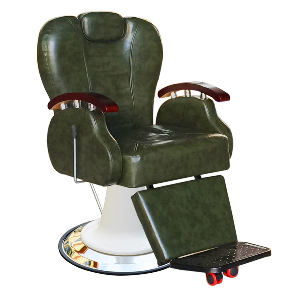 Hairdressing Beauty Salon Station, Modern Style Hair Salon Chair Supplier, White Grey Gold Black Leather Barber Chair