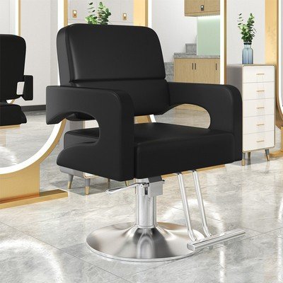Simple Beauty Salon Barber Shop Ergonomic Adjustable PU Leather Metal Plating Swivel Lifting Haircut Chair with Armrest&Footrest