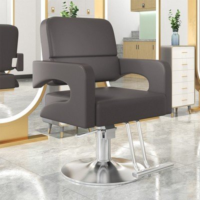 Simple Beauty Salon Barber Shop Ergonomic Adjustable PU Leather Metal Plating Swivel Lifting Haircut Chair with Armrest&Footrest