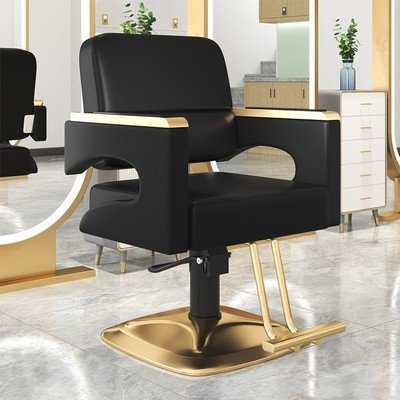 Simple Beauty Salon Barber Shop Ergonomic Adjustable PU Leather Metal Plating Swivel Lifting Haircut Chair with Armrest&Footrest