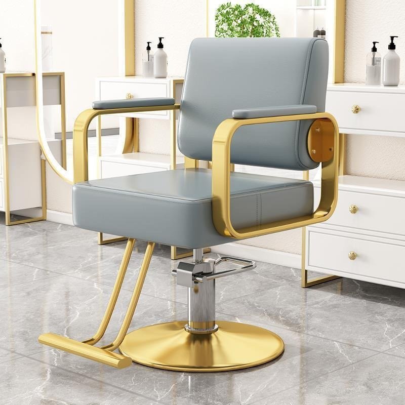 High-end Hair Salon Furniture Armchair Can Rotate And Lift Stainless Steel Black Metal Barber Chair