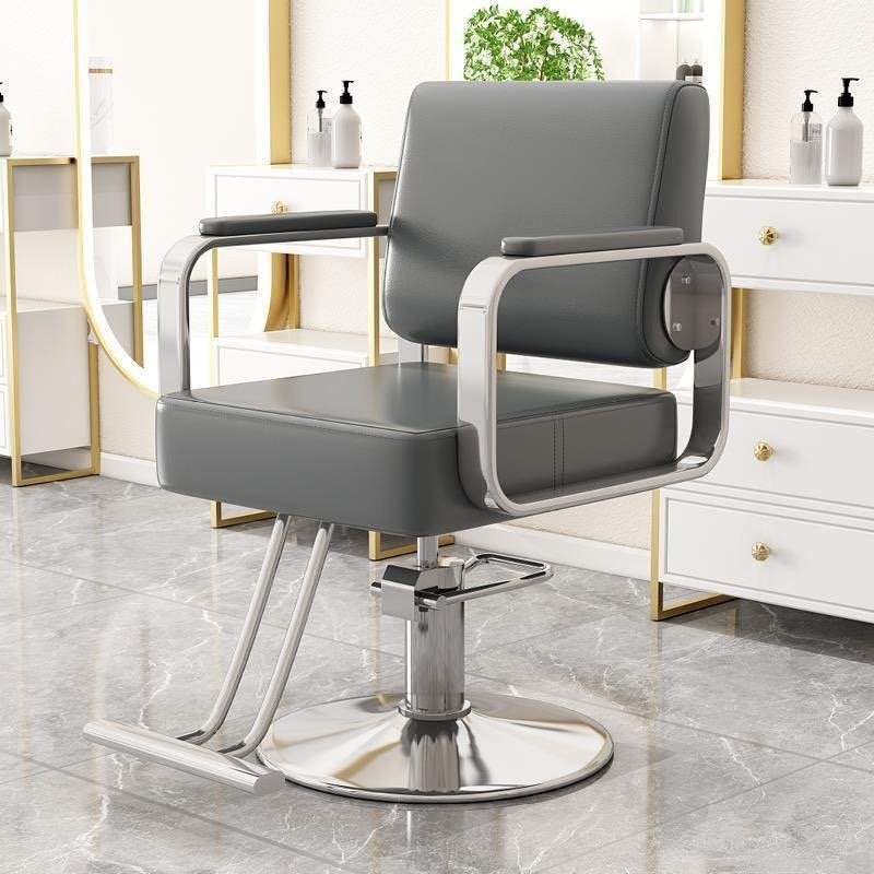 High-end Hair Salon Furniture Armchair Can Rotate And Lift Stainless Steel Black Metal Barber Chair