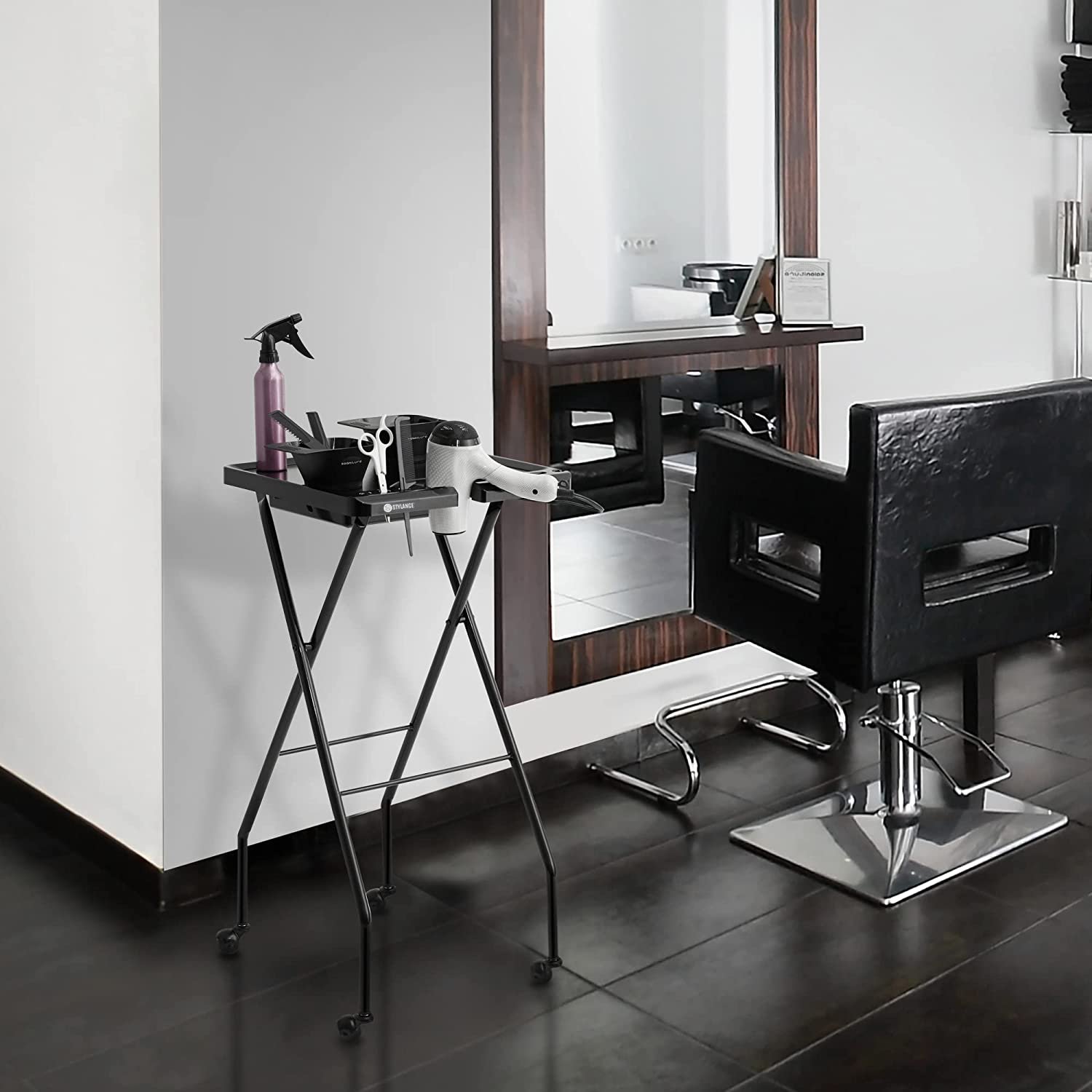 Salon Folding Tray Color Service Tray - Folding Hair Stylist Color Cart with Drawer and 2 Magnetic Bowls