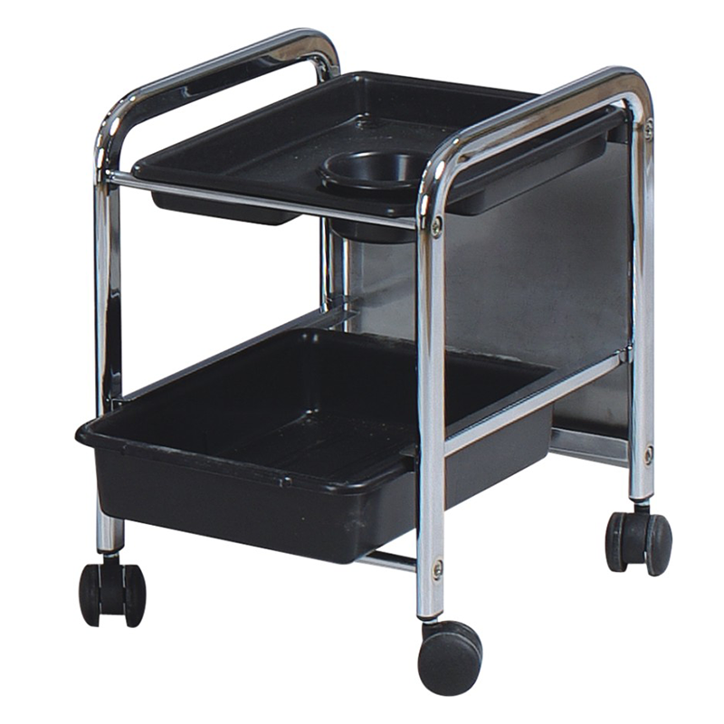 Beauty Salon Trolley Cart SPA Salon Furniture Plastic Nail Manicure Trolly Double Layer Shelf Move with Wheels Black