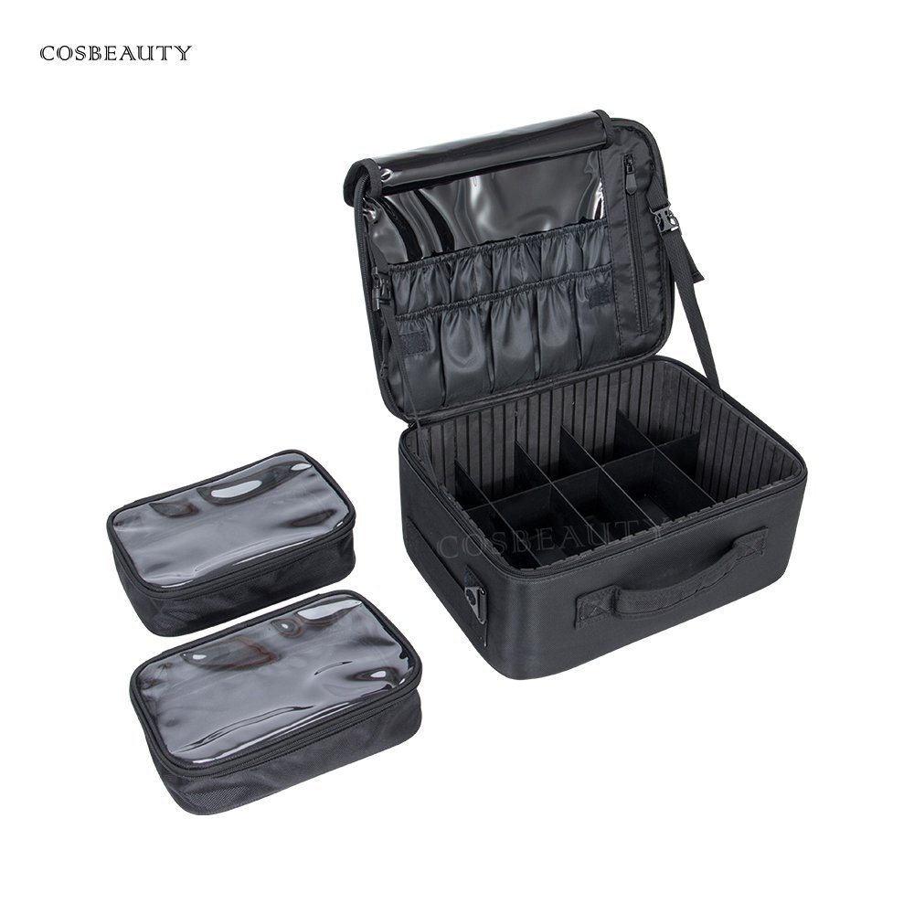Portable Custom Nylon Trolley Beauty Cosmetic Vanity Make Up Bag Suitcase Rolling Makeup Case