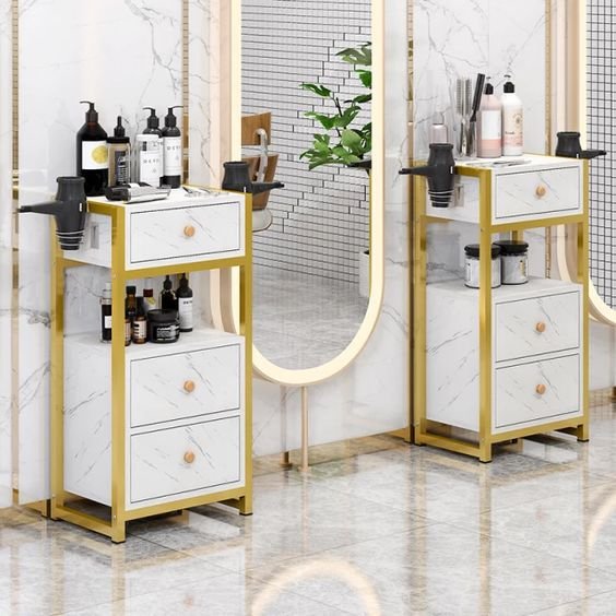 Barber Shop Furniture Stainless Steel Salon Tool Beauty Hair Salon Side Trolley with Wheels