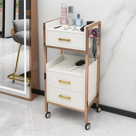 Barber Shop Furniture Stainless Steel Salon Tool Beauty Hair Salon Side Trolley with Wheels