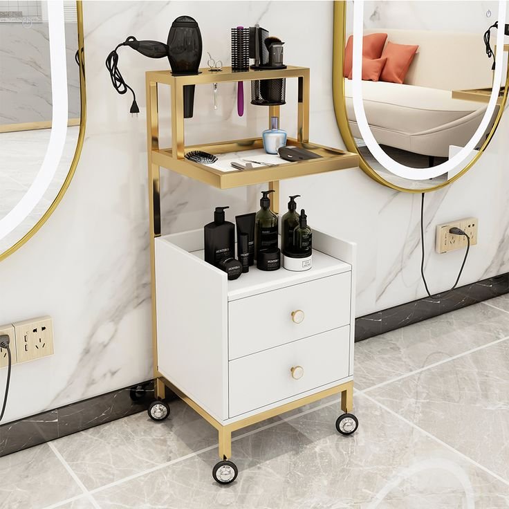 Barber Shop Furniture Stainless Steel Salon Tool Beauty Hair Salon Side Trolley with Wheels