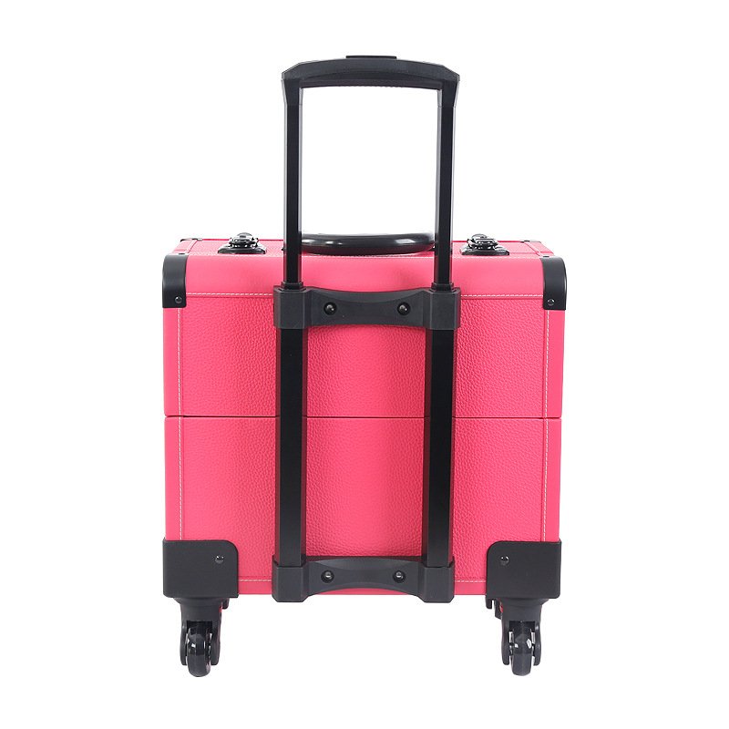 Professional Large Hard Cosmetic Rolling Travel Case Salon Lockable Trolley Makeup Train Case with Wheels