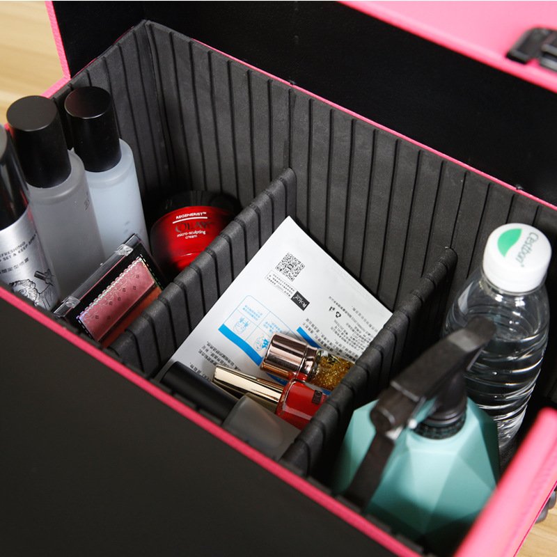Professional Large Hard Cosmetic Rolling Travel Case Salon Lockable Trolley Makeup Train Case with Wheels
