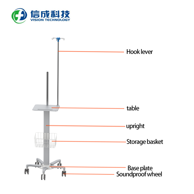 Medical aluminum alloy five-star base Stainless steel height adjustable infusion trolley trolley with basket