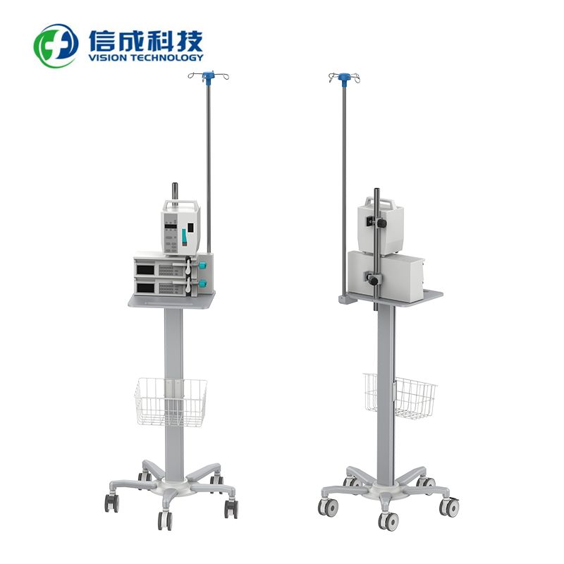 Medical aluminum alloy five-star base Stainless steel height adjustable infusion trolley trolley with basket