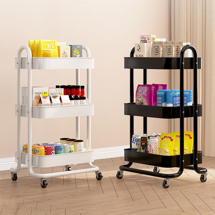 Hot sale home industrial shopping folding ABS hand carts trolleys green 3 layer metal cart and trolley with wheels