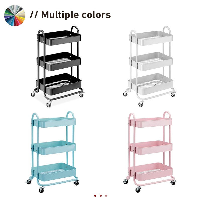 Hot sale home industrial shopping folding ABS hand carts trolleys green 3 layer metal cart and trolley with wheels