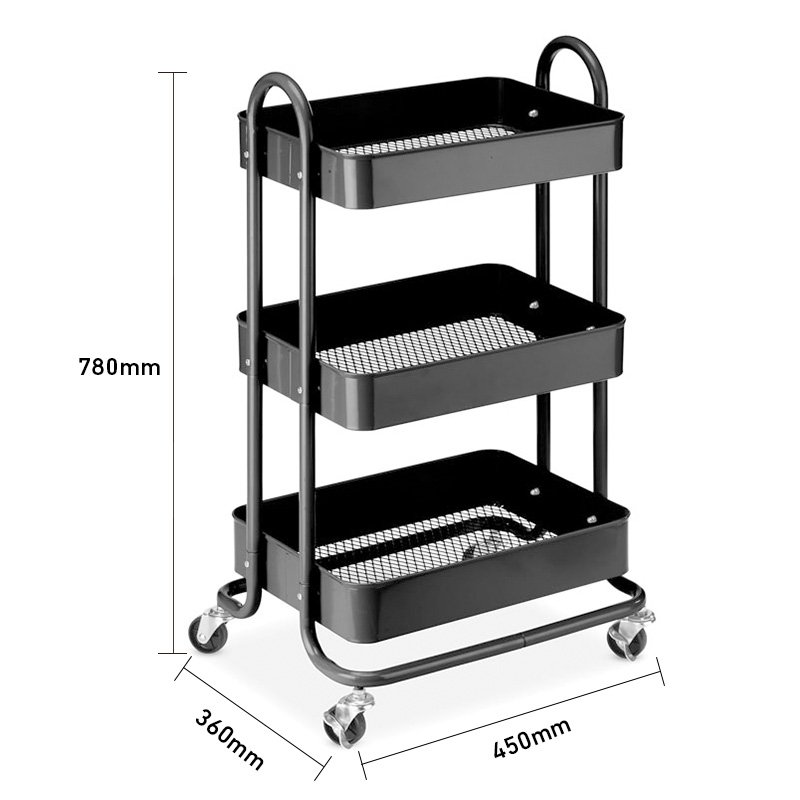 Hot sale home industrial shopping folding ABS hand carts trolleys green 3 layer metal cart and trolley with wheels