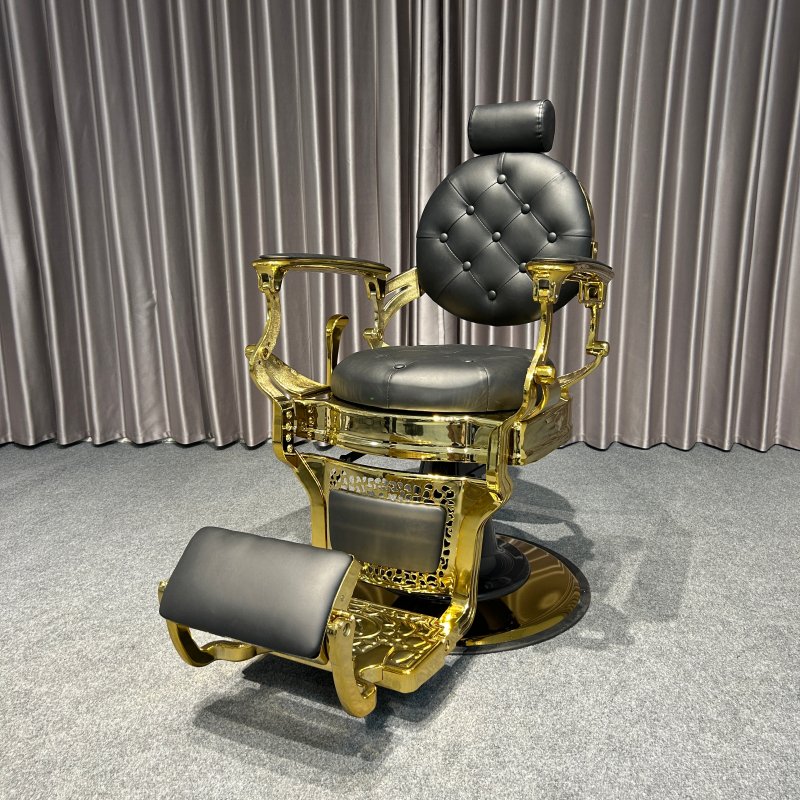 Classic Black Vintage Gold Synthetic Heavy Duty Barber Chair Hydraulic Antique Hair Cutting Chair Metal Beauty Salon Furniture