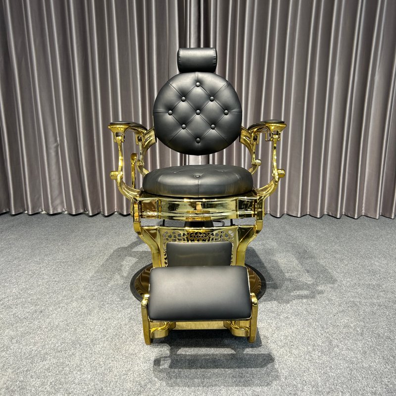 Classic Black Vintage Gold Synthetic Heavy Duty Barber Chair Hydraulic Antique Hair Cutting Chair Metal Beauty Salon Furniture