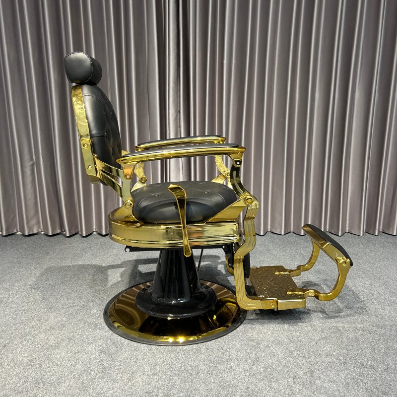 Classic Black Vintage Gold Synthetic Heavy Duty Barber Chair Hydraulic Antique Hair Cutting Chair Metal Beauty Salon Furniture