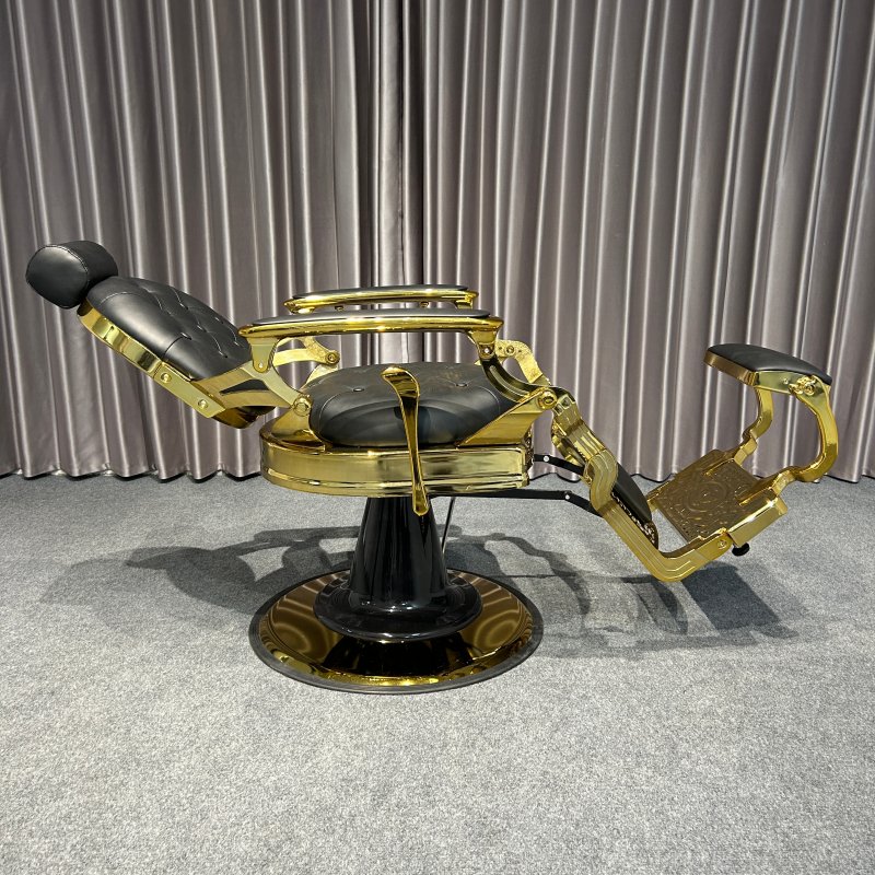 Classic Black Vintage Gold Synthetic Heavy Duty Barber Chair Hydraulic Antique Hair Cutting Chair Metal Beauty Salon Furniture