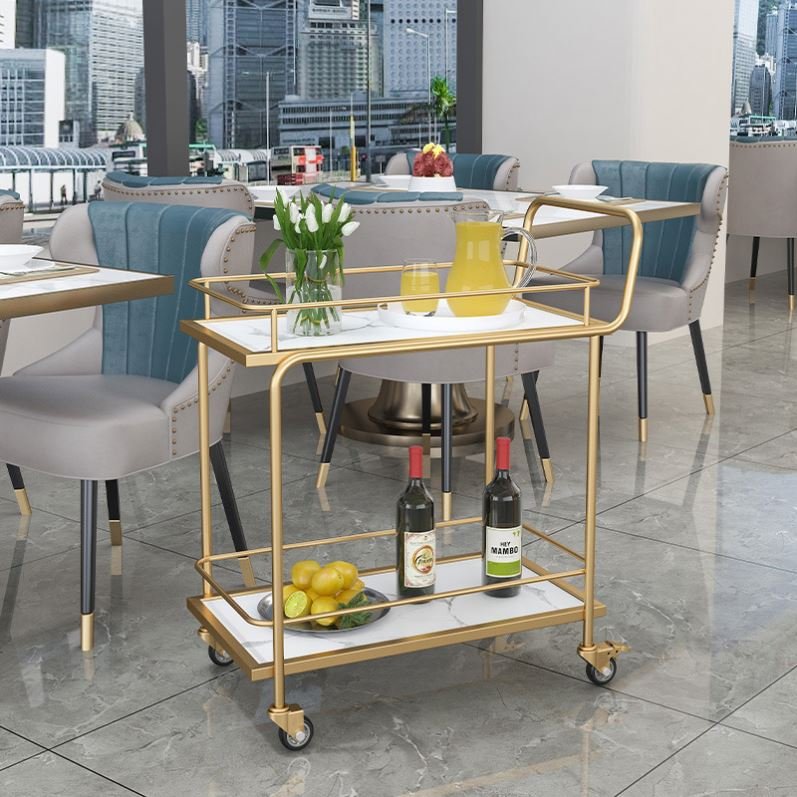 Oem Nordic Tea Trolley Metal Light Luxury Restaurant Food Serving Trolley Metal Trolley Cart