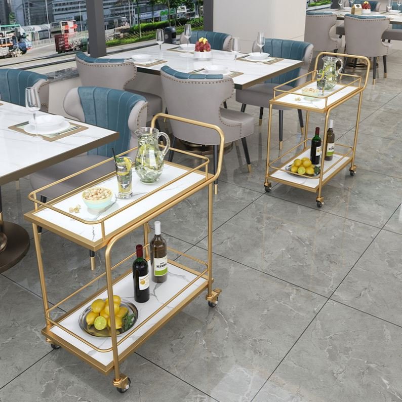 Oem Nordic Tea Trolley Metal Light Luxury Restaurant Food Serving Trolley Metal Trolley Cart