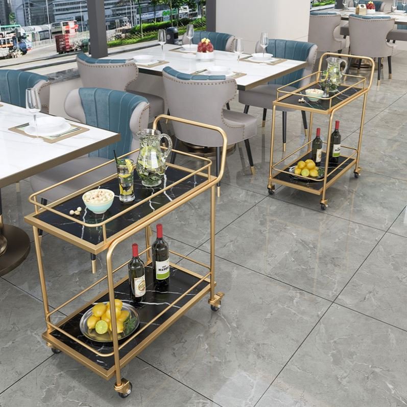 Oem Nordic Tea Trolley Metal Light Luxury Restaurant Food Serving Trolley Metal Trolley Cart